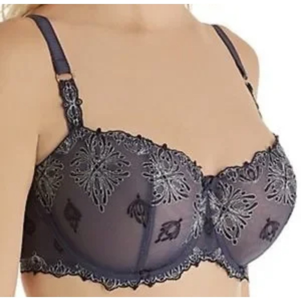Chantelle Champs-Elysees Lace Unlined Demi Bra Dark Charcoal‎ 36B Underwire